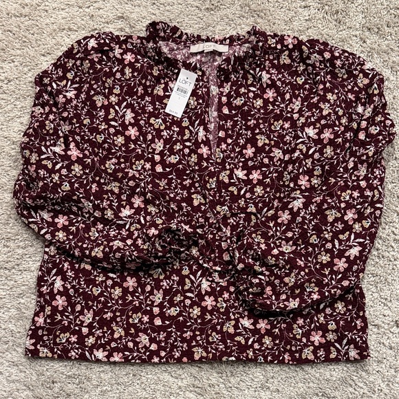 LOFT Tops - LOFT Burgundy Floral Blouse